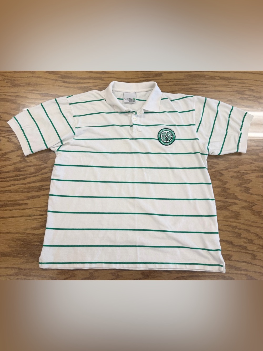 Vintage Celtic FC Polo Shirt White Green Official Football Club Soccer L 22x24
